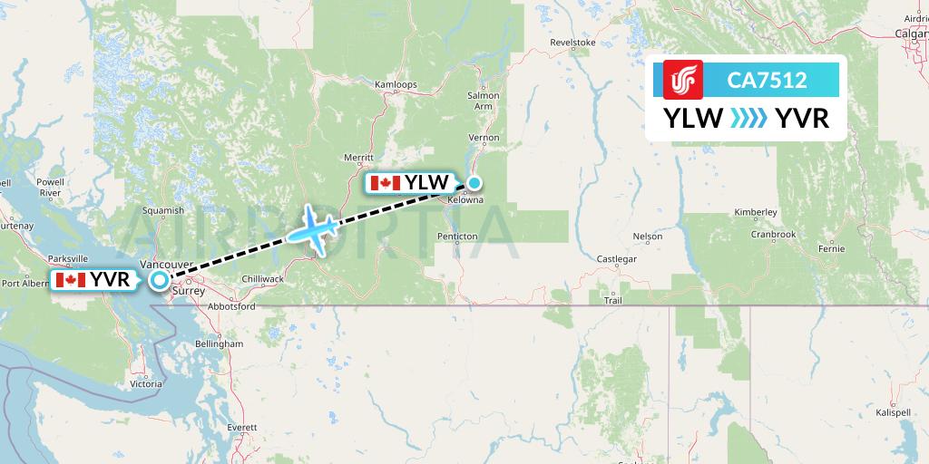 CA7512 Air China Flight Map: Kelowna to Vancouver