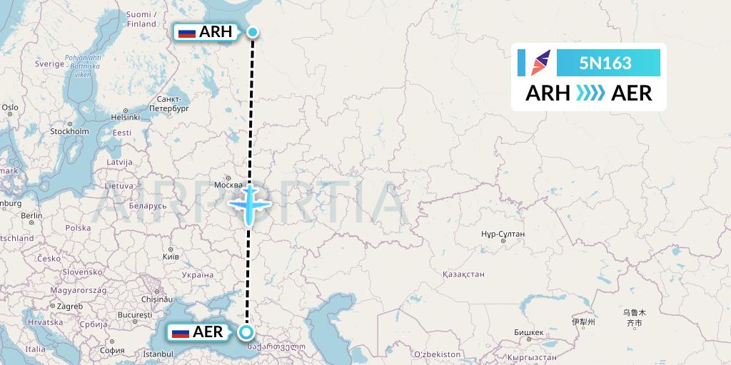 5N163 Nordavia Flight Map: Arkhangelsk to Sochi