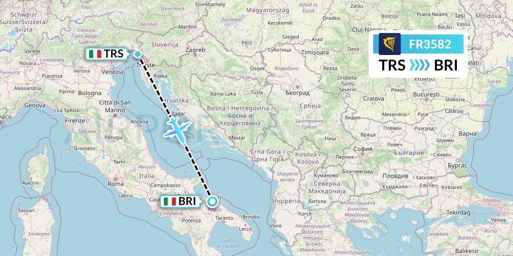 FR3582 Ryanair Flight Map: Trieste to Bari