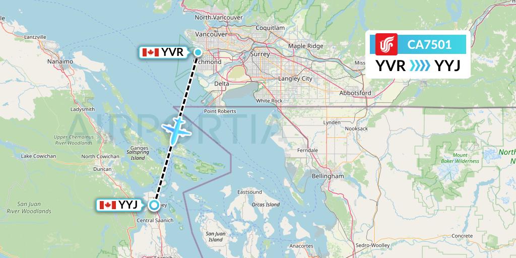 CA7501 Air China Flight Map: Vancouver to Victoria
