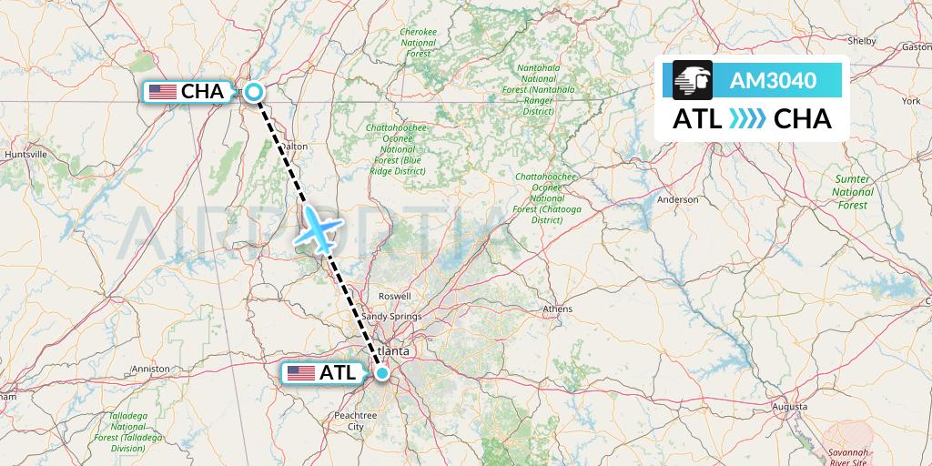 AM3040 Aeromexico Flight Map: Atlanta to Chattanooga