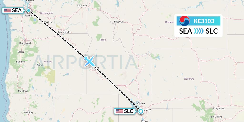 KE3103 Korean Air Flight Map: Seattle to Salt Lake City