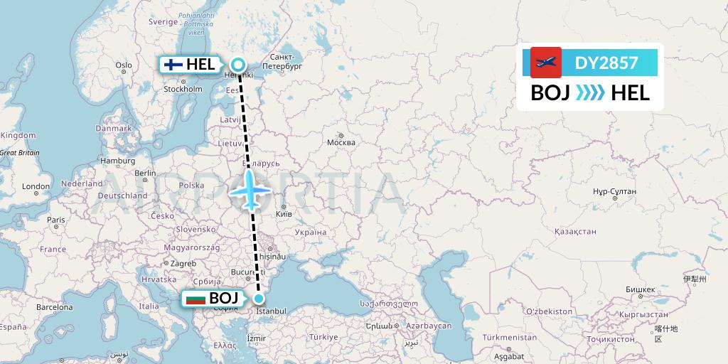 DY2857 Norwegian Flight Map: Burgas to Helsinki