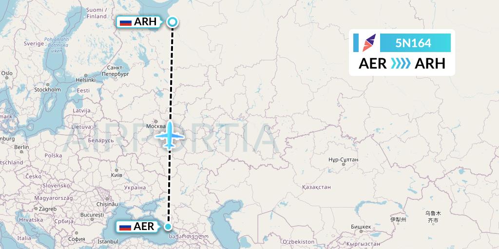 5N164 Nordavia Flight Map: Sochi to Arkhangelsk