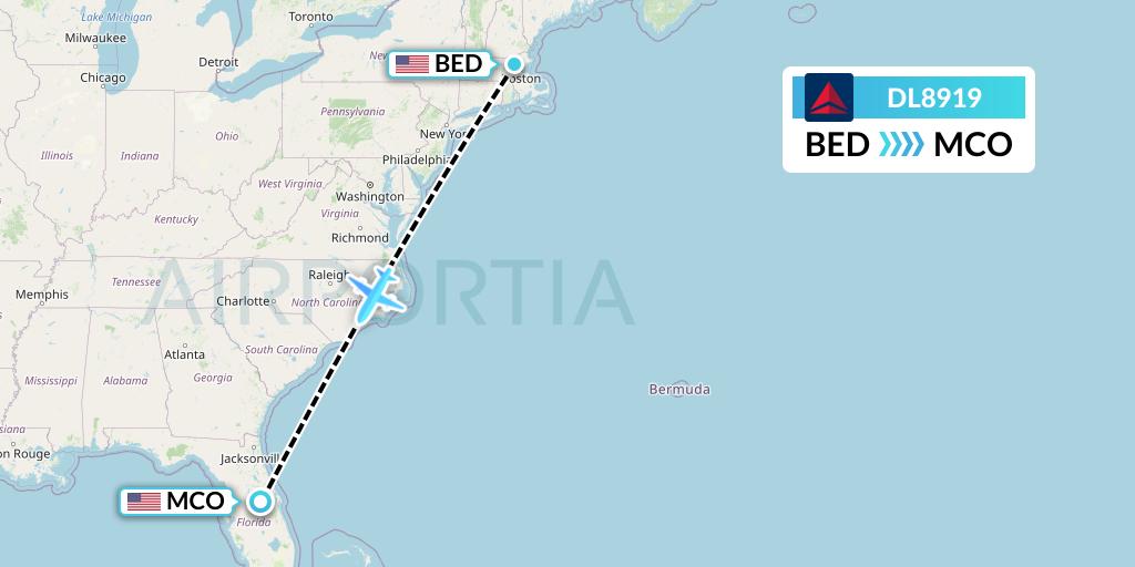 DL8919 Delta Air Lines Flight Map: Bedford to Orlando