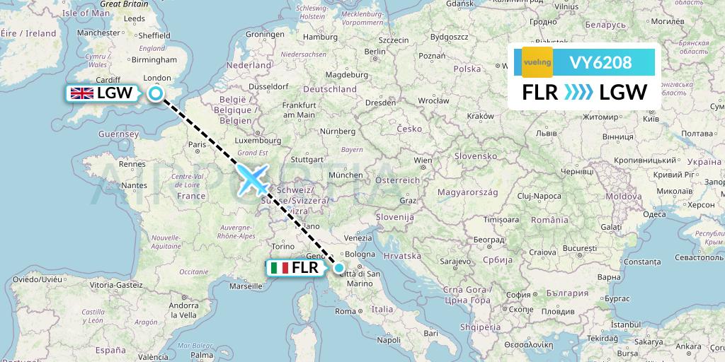 VY6208 Vueling Flight Map: Florence to London