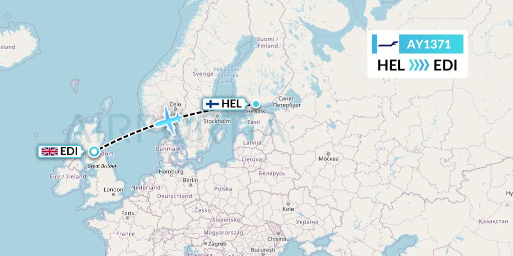 AY1371 Finnair Flight Map: Helsinki to Edinburgh