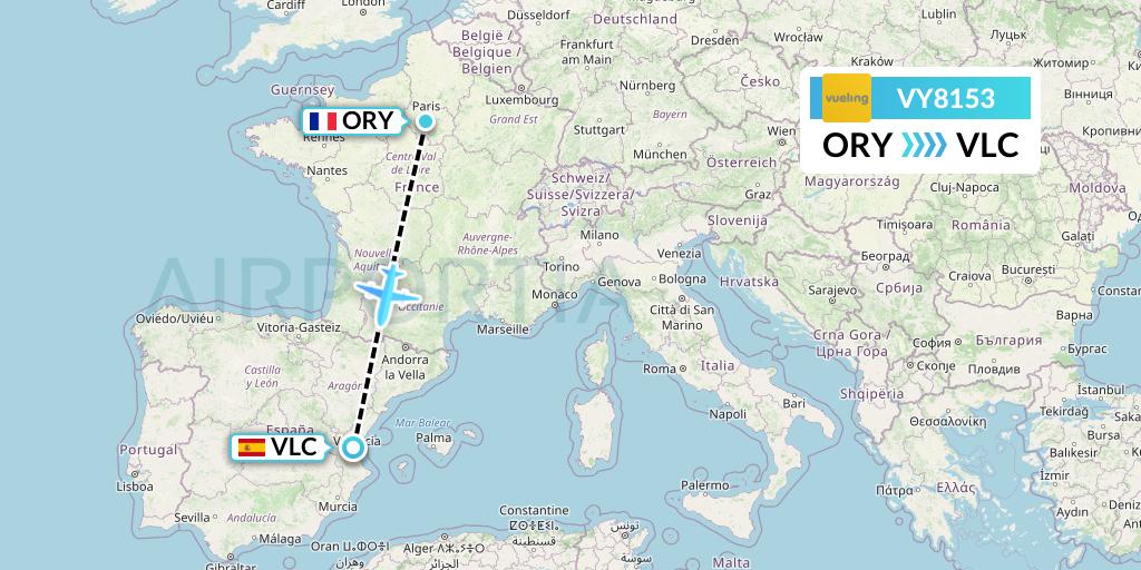 VY8153 Vueling Flight Map: Paris to Valencia