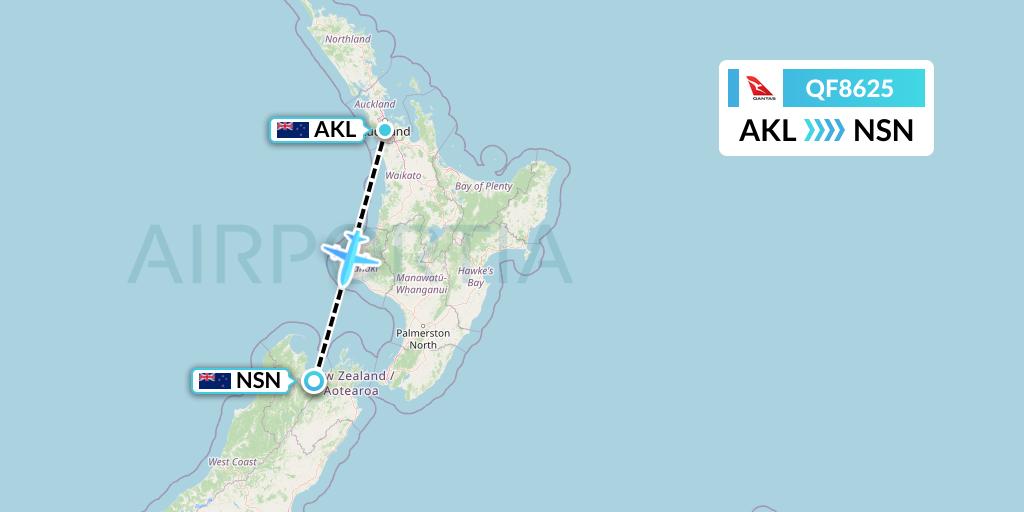 QF8625 Qantas Flight Map: Auckland to Nelson