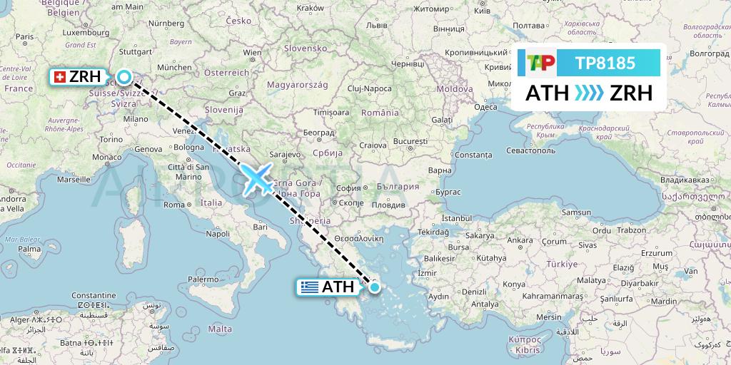 TP8185 TAP Portugal Flight Map: Athens to Zurich