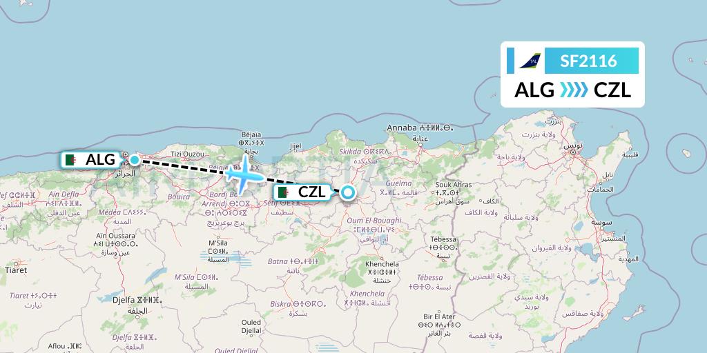 SF2116 Tassili Airlines Flight Map: Algiers to Constantine