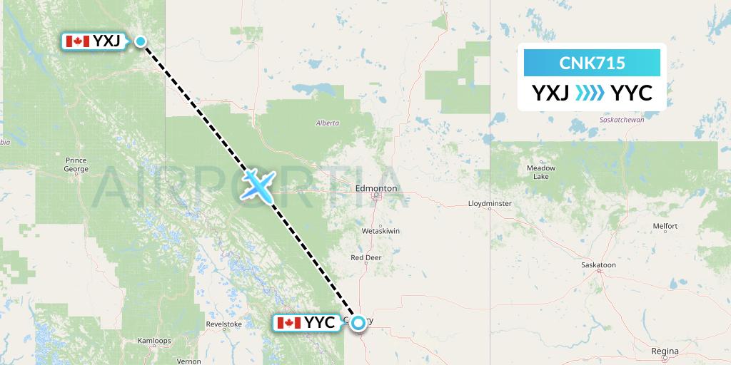 CNK715 Sunwest Aviation Flight Map: Fort St. John to Calgary