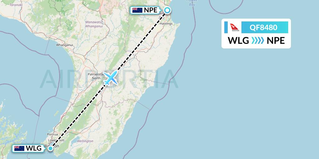 QF8480 Qantas Flight Map: Wellington to Napier