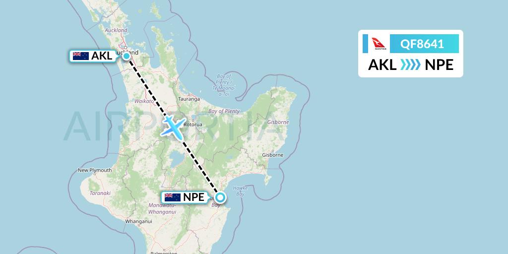 QF8641 Qantas Flight Map: Auckland to Napier