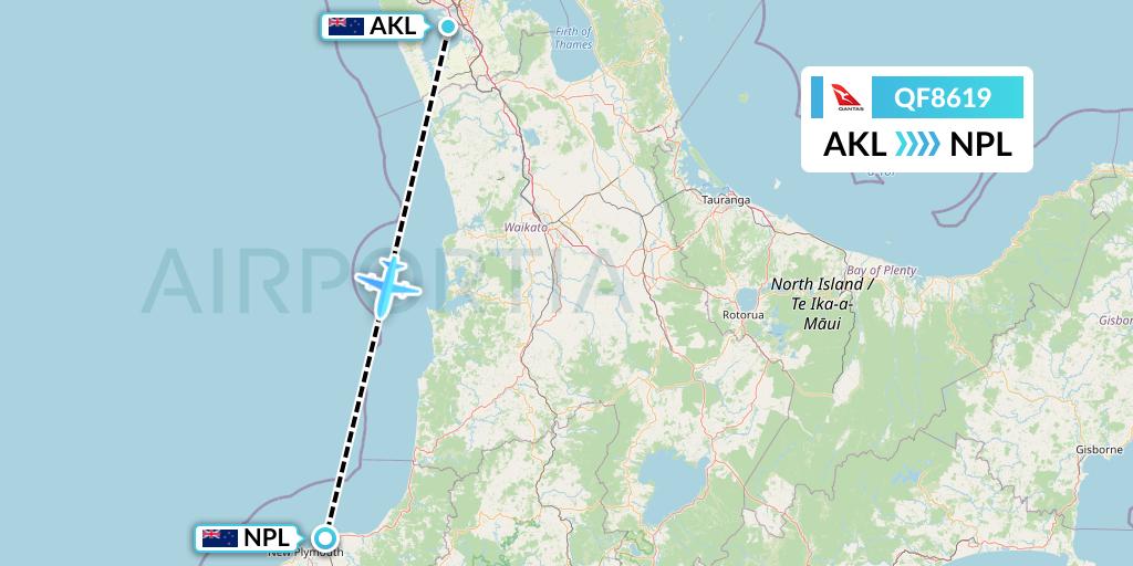 QF8619 Qantas Flight Map: Auckland to New Plymouth