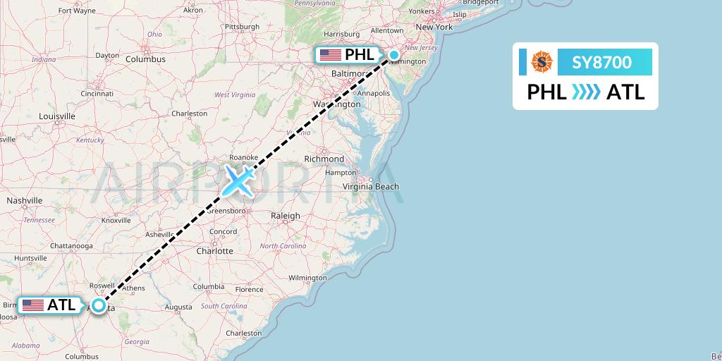 SY8700 Sun Country Airlines Flight Map: Philadelphia to Atlanta
