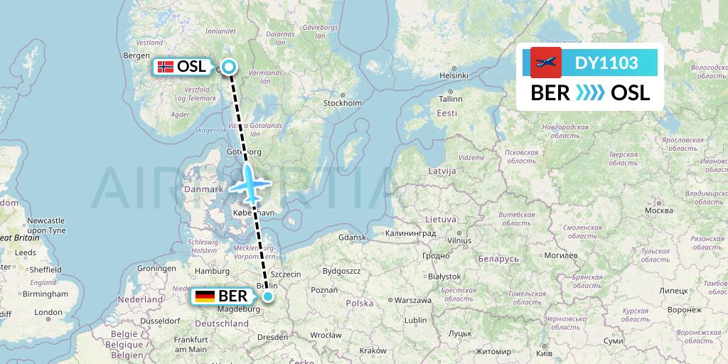 DY1103 Norwegian Flight Map: Berlin to Oslo