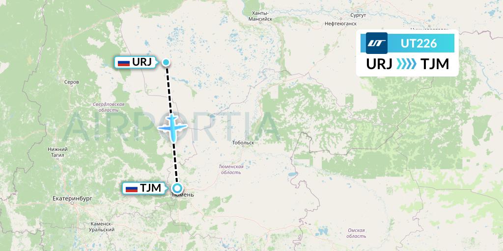 UT226 UTair Flight Map: Uray to Tyumen
