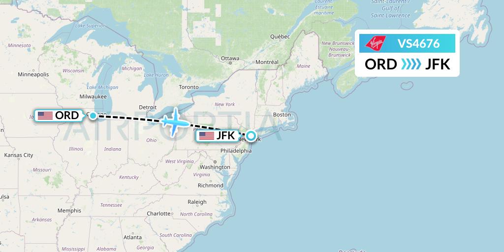 VS4676 Virgin Atlantic Airways Flight Map: Chicago to New York