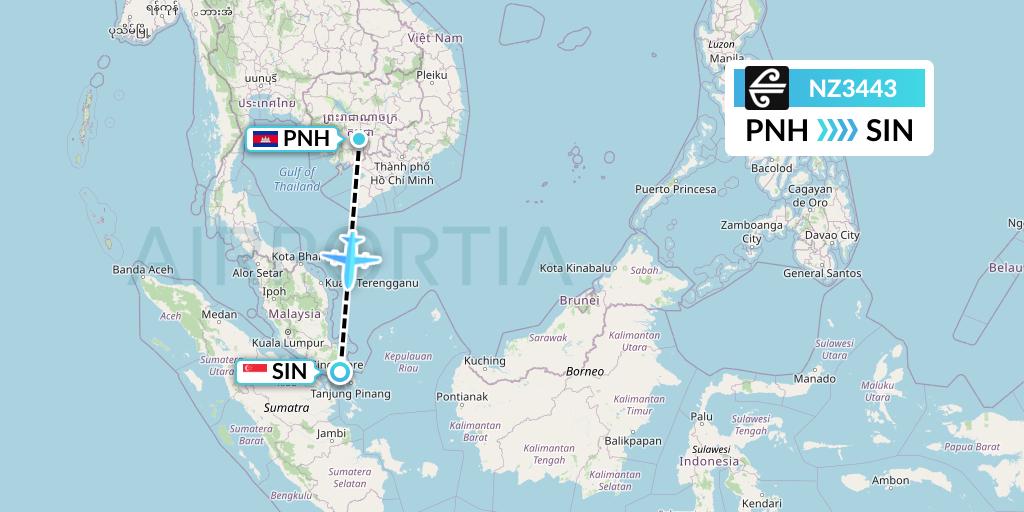 NZ3443 Air New Zealand Flight Map: Phnom Penh to Singapore