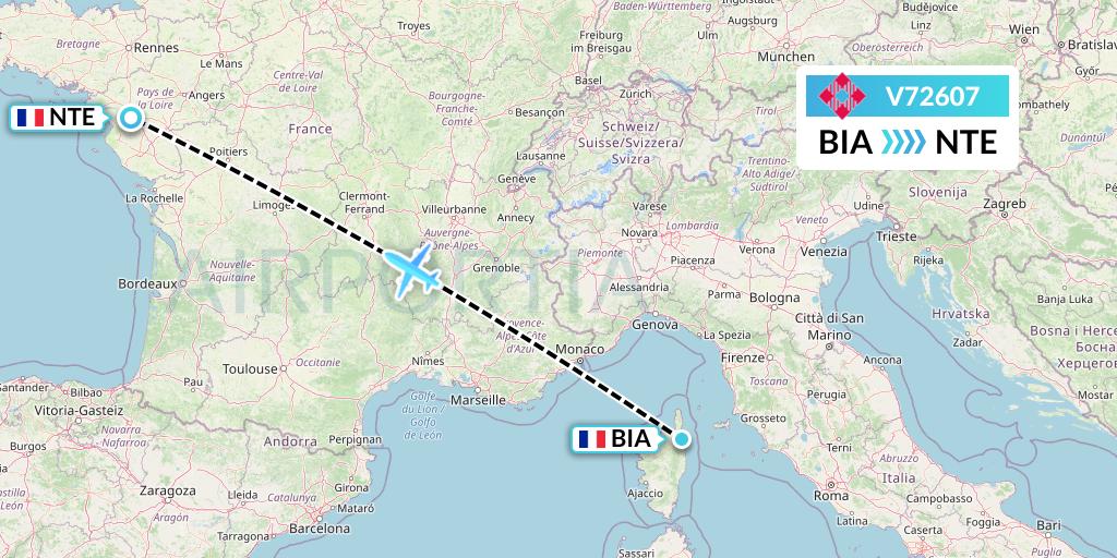 V72607 Volotea Flight Map: Bastia to Nantes