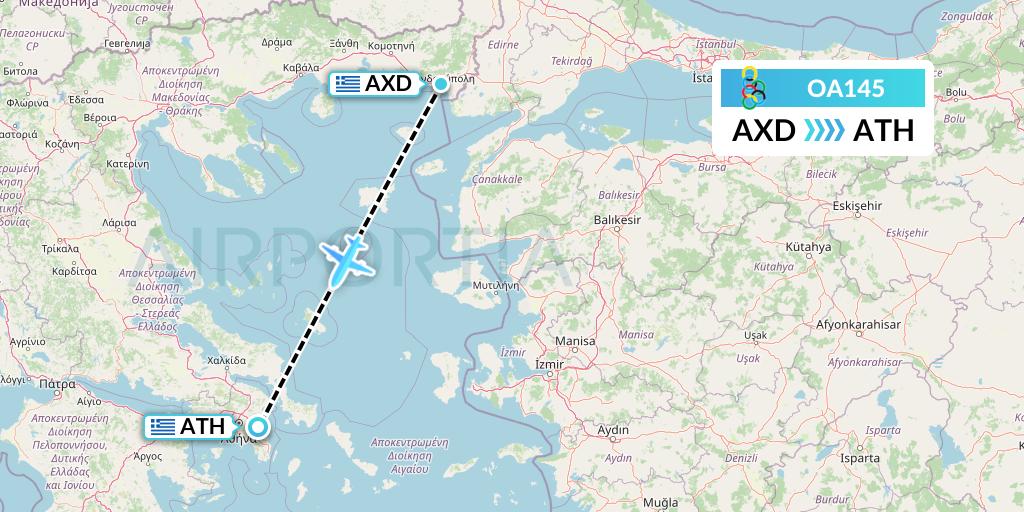 OA145 Olympic Air Flight Map: Alexandroupolis to Athens