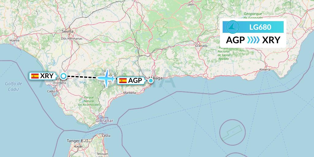 LG680 Luxair Flight Map: Malaga to Jerez