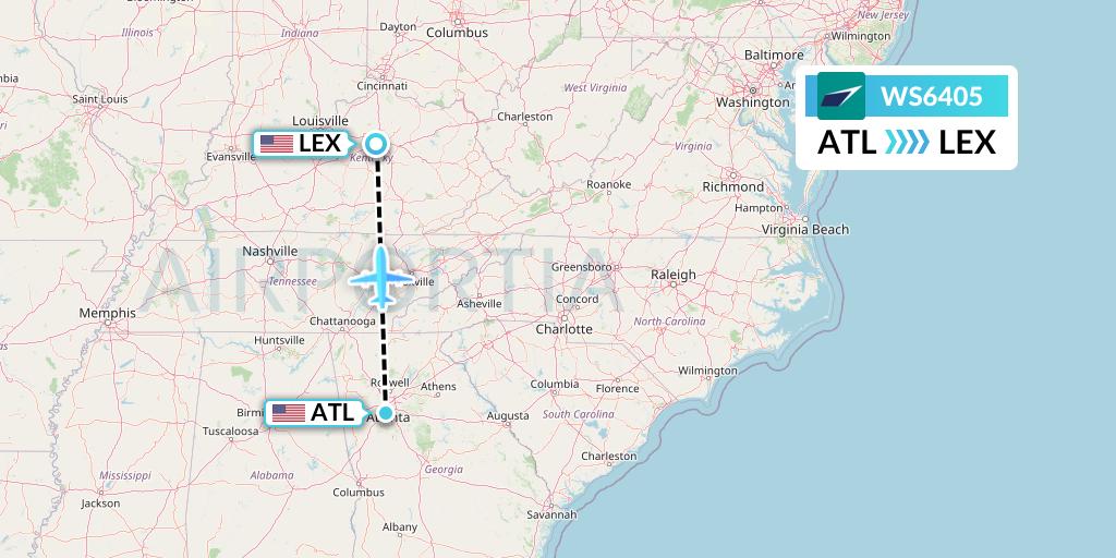 WS6405 WestJet Flight Map: Atlanta to Lexington