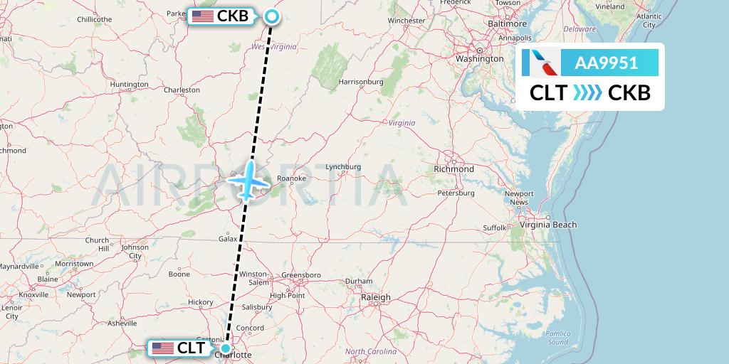 AA9951 American Airlines Flight Map: Charlotte to Clarksburg