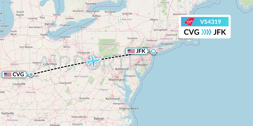 VS4319 Virgin Atlantic Airways Flight Map: Cincinnati to New York