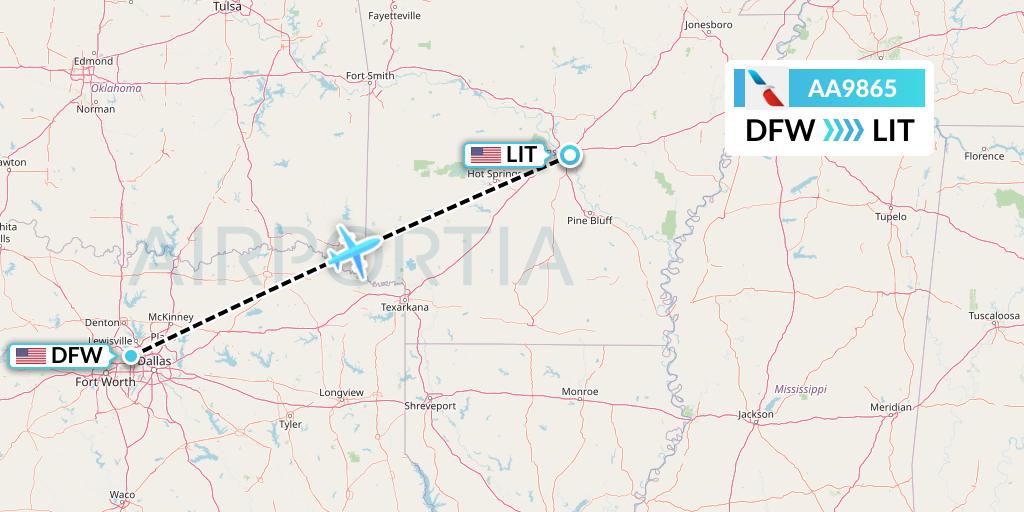 AA9865 American Airlines Flight Map: Dallas to Little Rock