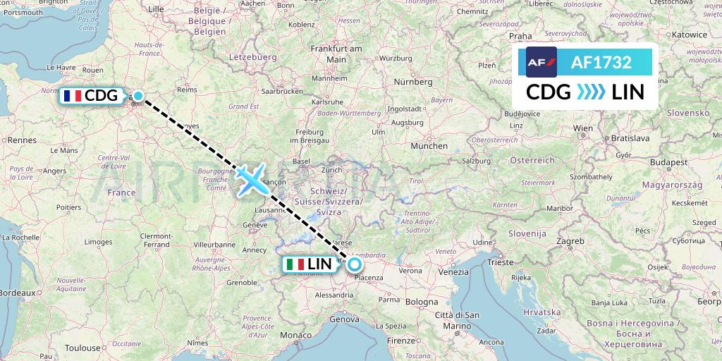 AF1732 Air France Flight Map: Paris to Milan