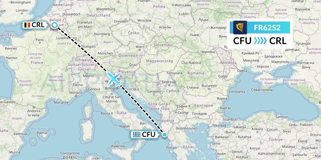 FR6252 Ryanair Flight Map: Corfu to Brussels