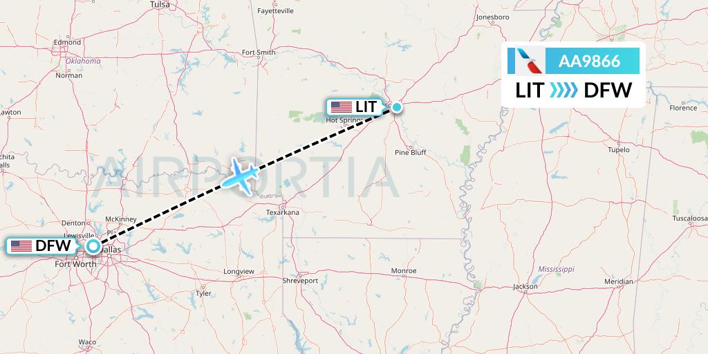 AA9866 American Airlines Flight Map: Little Rock to Dallas