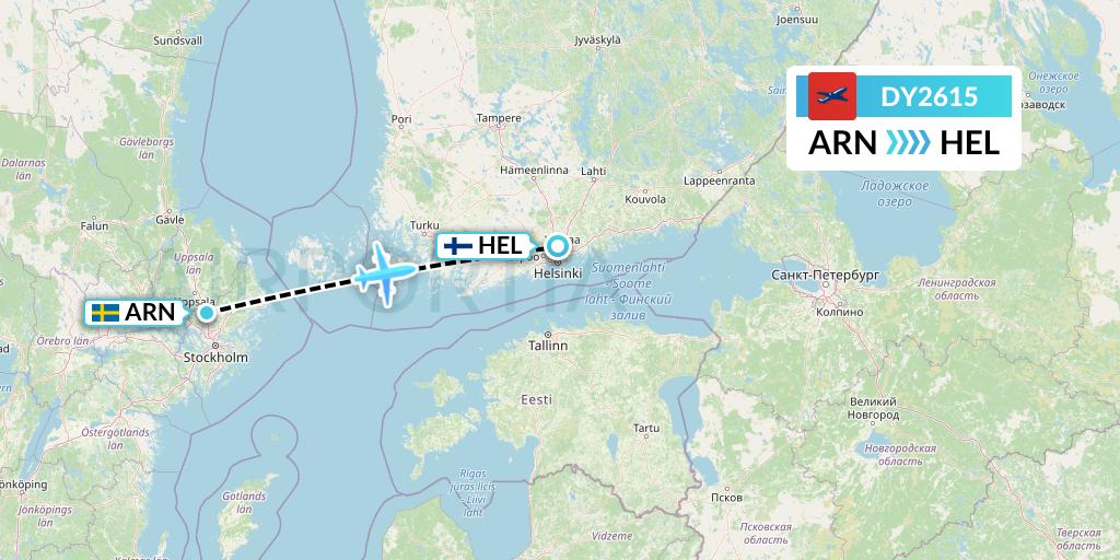 DY2615 Norwegian Flight Map: Stockholm to Helsinki