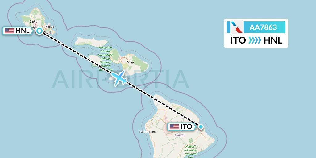 AA7863 American Airlines Flight Map: Hilo to Honolulu