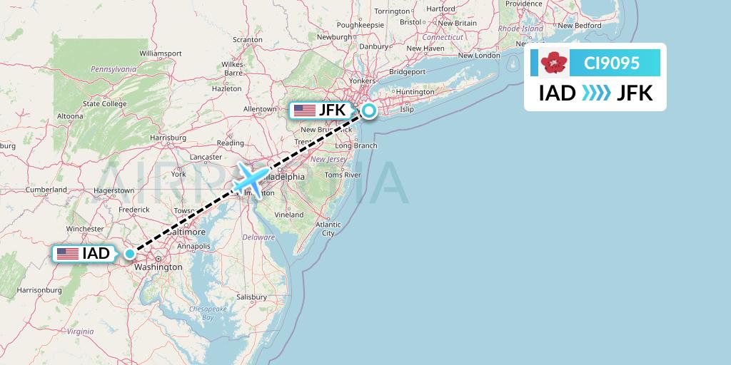 CI9095 China Airlines Flight Map: Washington to New York