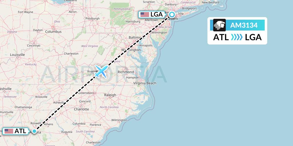 AM3134 Aeromexico Flight Map: Atlanta to New York