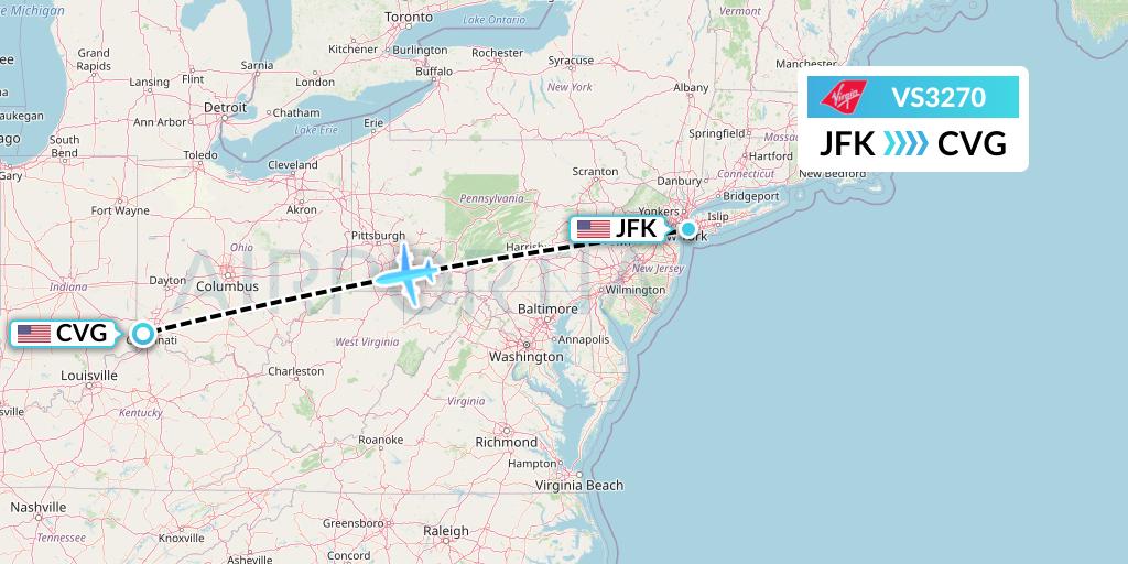 VS3270 Virgin Atlantic Airways Flight Map: New York to Cincinnati