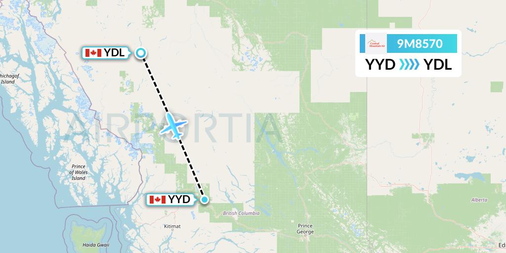 9M8570 Central Mountain Air Flight Map: Smithers to Dease Lake