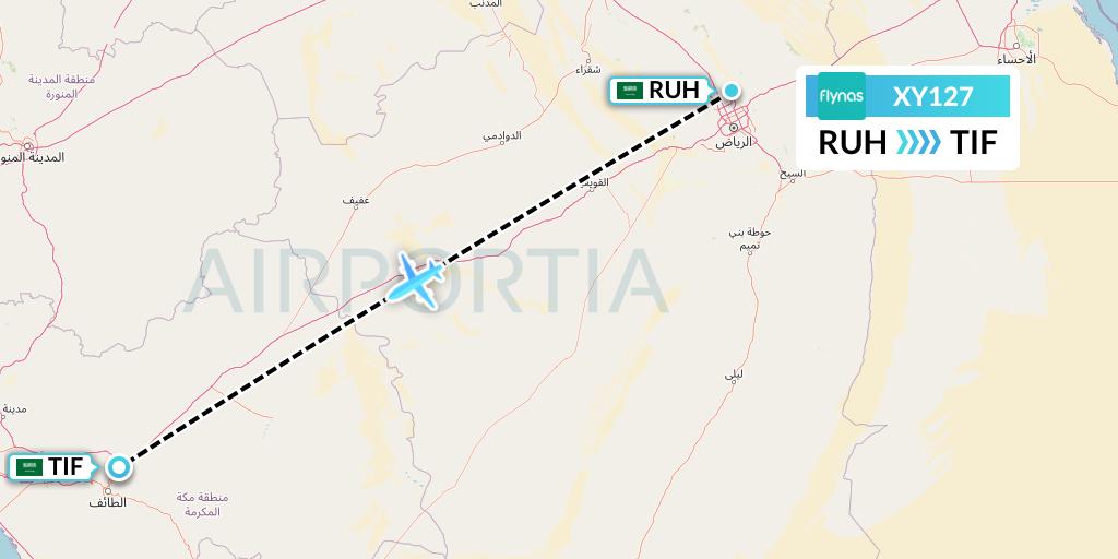 XY127 Flynas Flight Map: Riyadh to Taif