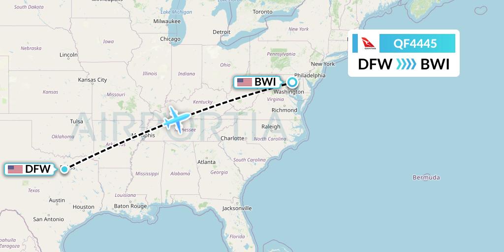 QF4445 Qantas Flight Map: Dallas to Baltimore