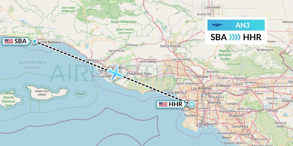 AN3 Advanced Air Flight Map: Santa Barbara to Hawthorne