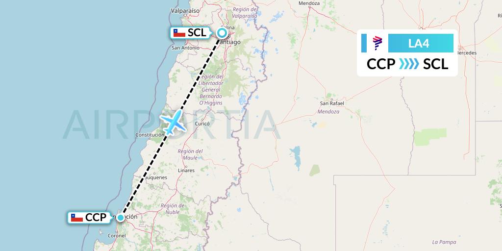 LA4 LAN Airlines Flight Map: Concepcion to Santiago