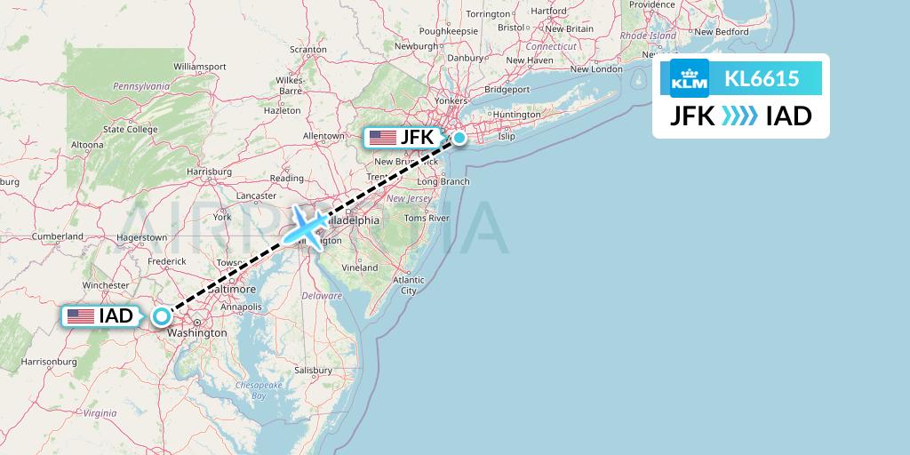 KL6615 KLM Flight Map: New York to Washington