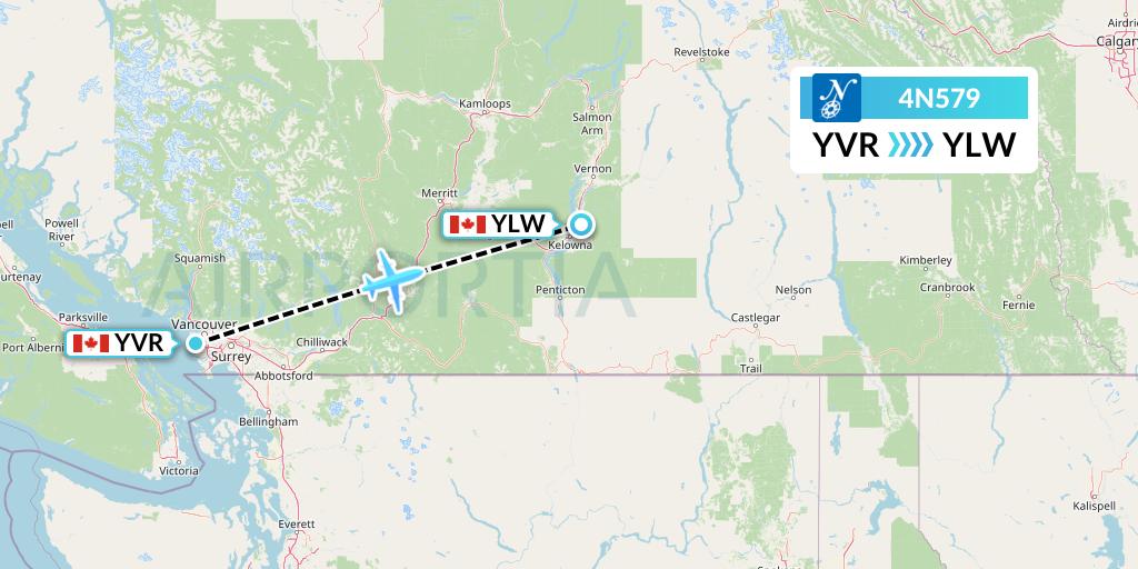 4N579 Air North Flight Map: Vancouver to Kelowna