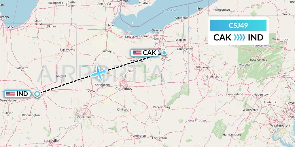 CSJ49 Castle Aviation Flight Map: Akron to Indianapolis