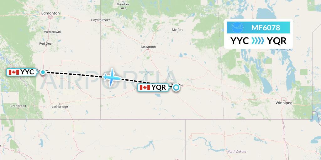 MF6078 Xiamen Airlines Flight Map: Calgary to Regina