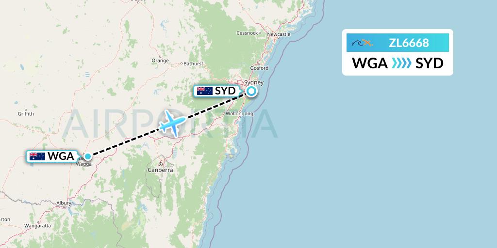ZL6668 Regional Express Flight Map: Wagga Wagga to Sydney