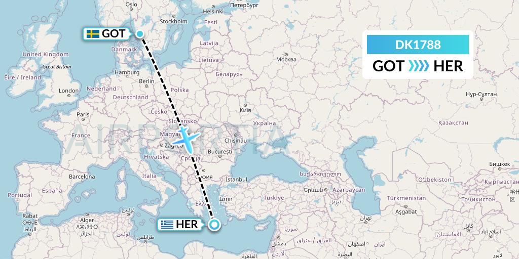 DK1788 Thomas Cook Airlines Scandinavia Flight Map: Gothenburg to Heraklion